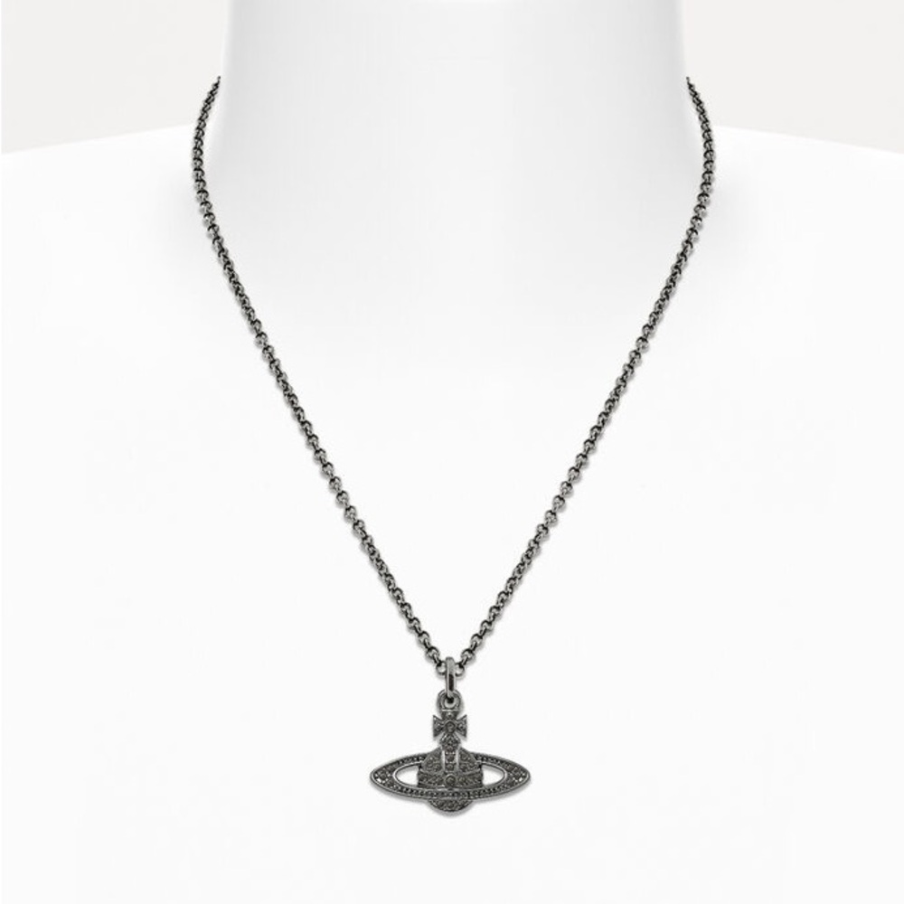 Vivienne Westwood Mini Bas Relief Pendant Necklace ruthenium black diamond.